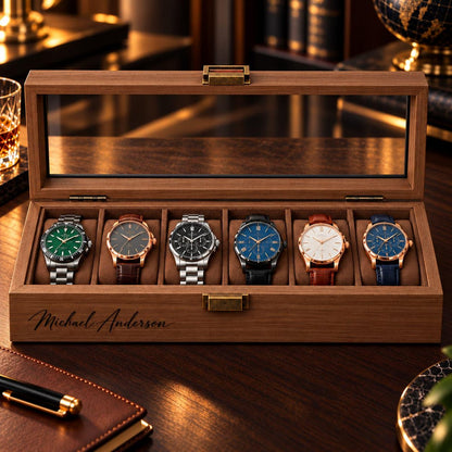 Anniversary Gift for Husband Personalized Wooden Watch Box Custom Engraved Organizer Keepsake