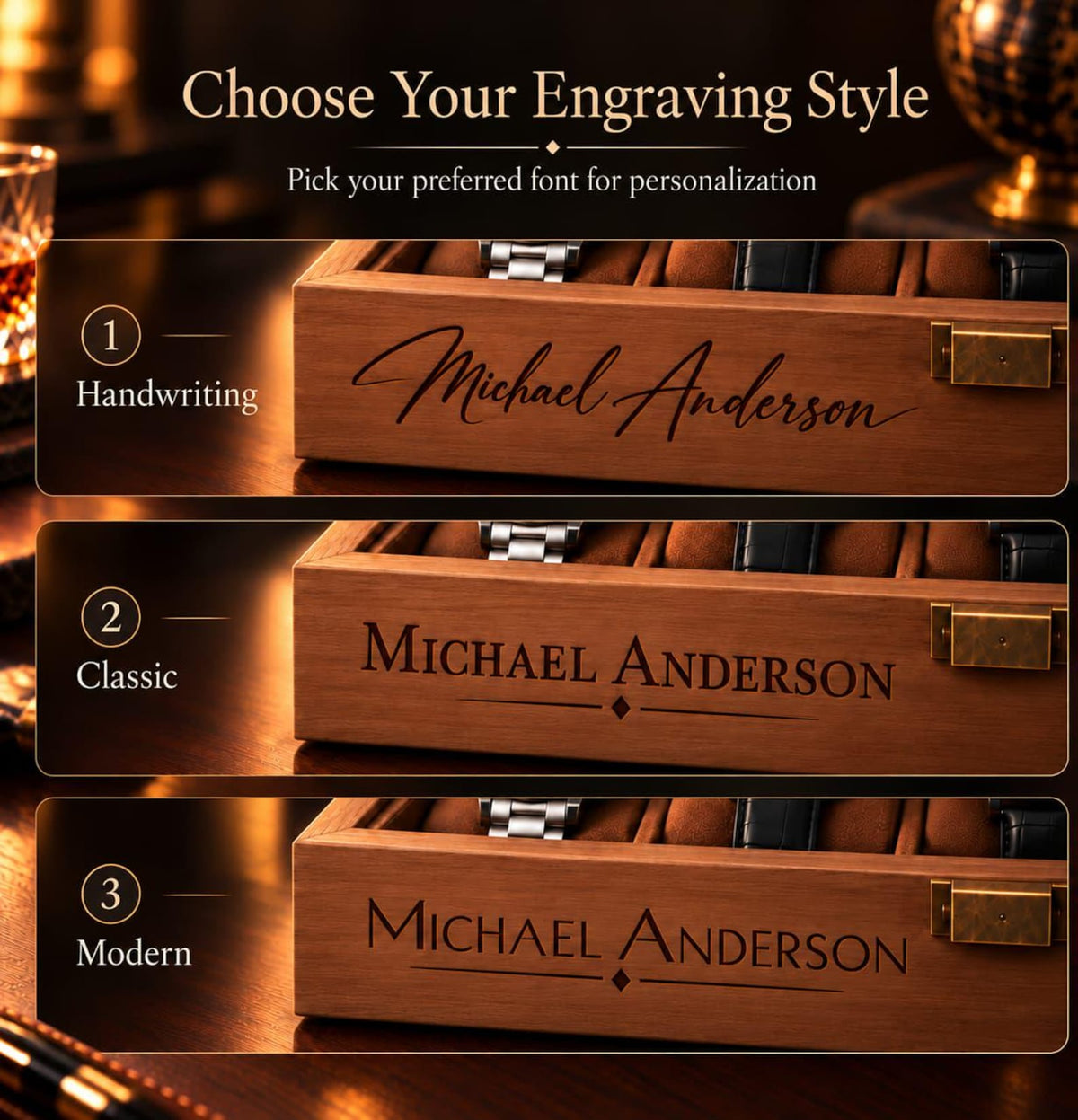 Christmas Gift for Boyfriend Personalized Wooden Watch Box Custom Engraved 6-Slot Organizer