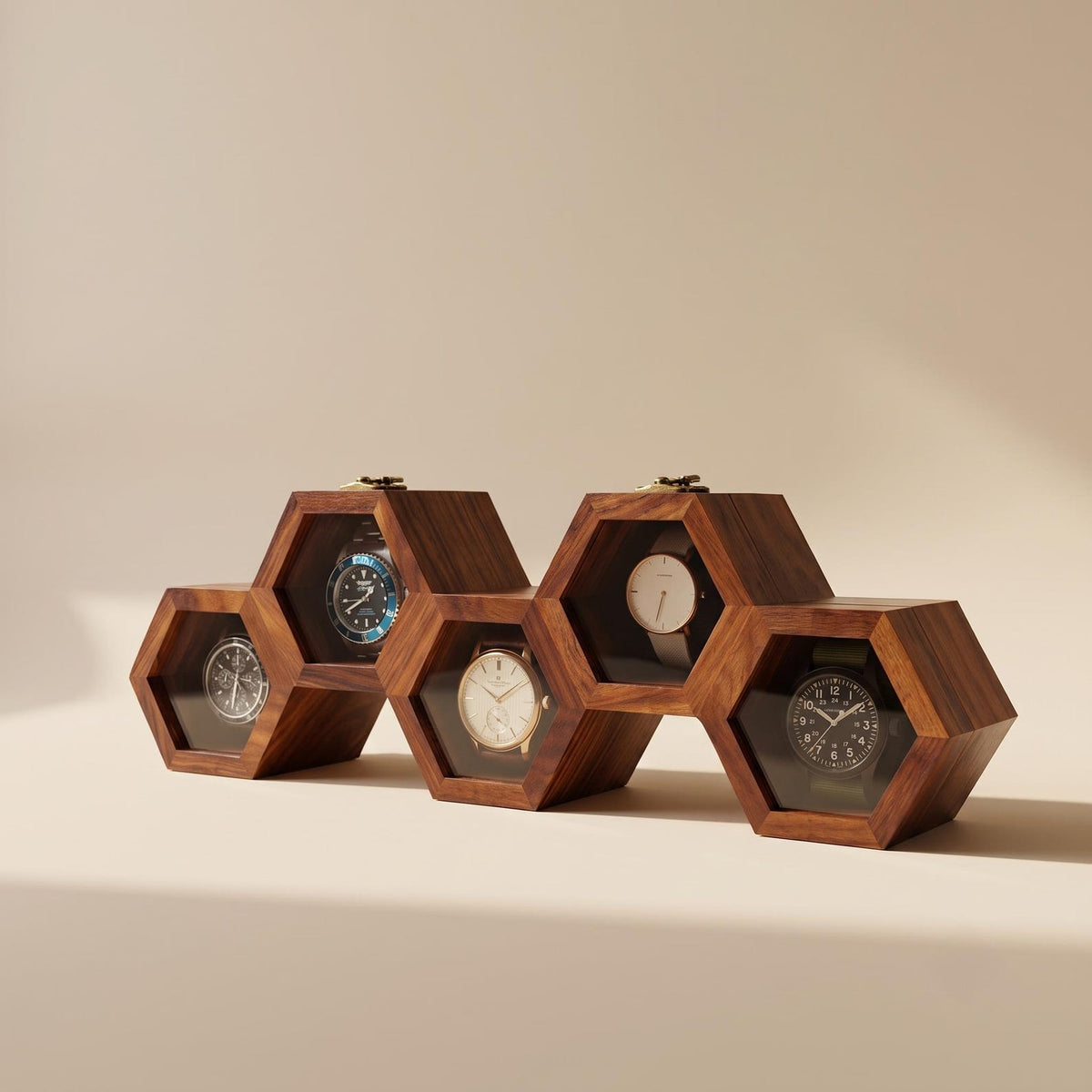 Wooden Watch Box, Honeycomb Display Case, Glass Lid Organizer, Rosewood - Gift for him