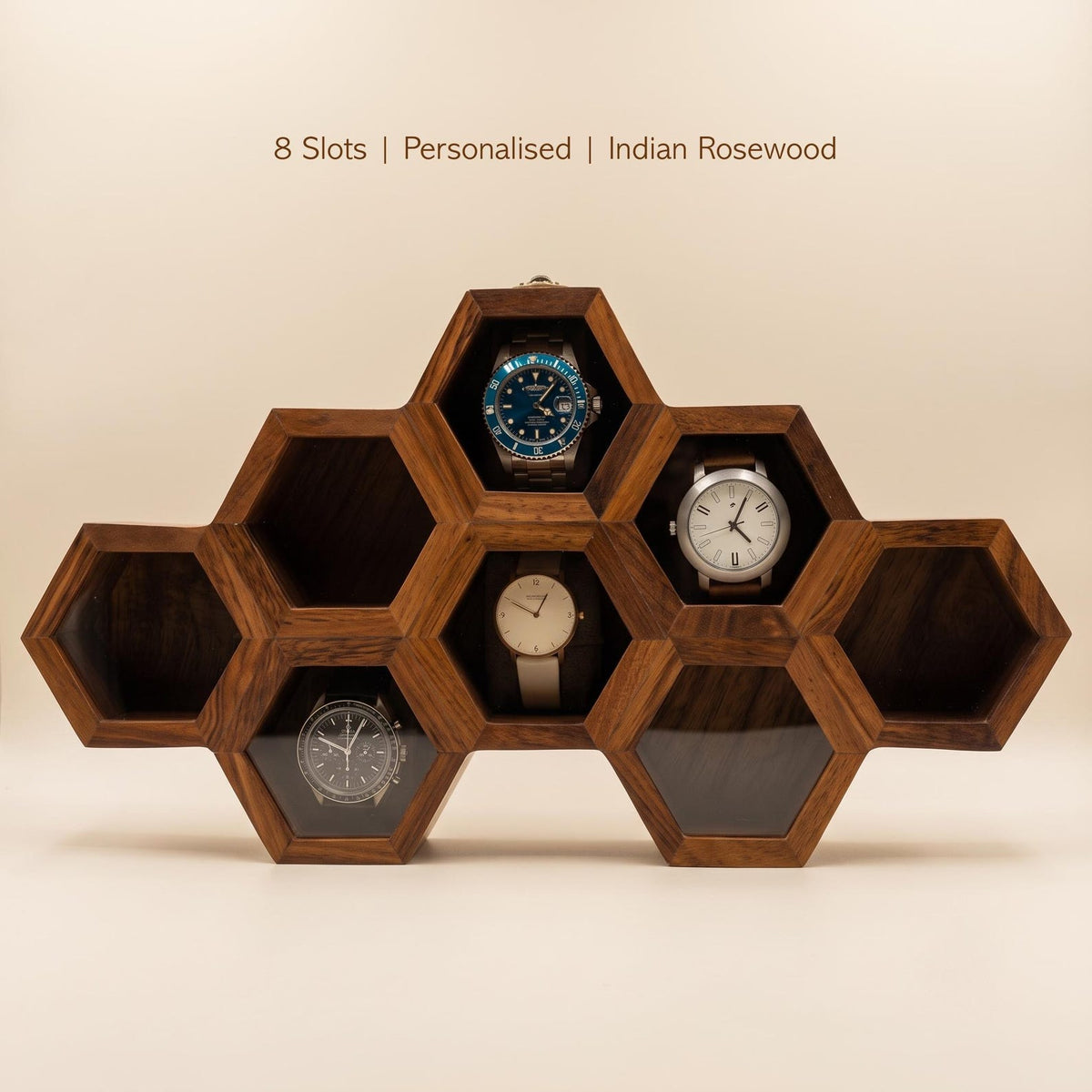 Wooden Watch Box, Honeycomb Display Case, Glass Lid Organizer, Rosewood - Gift for him