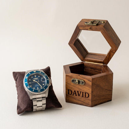 Wooden Watch Box, Honeycomb Display Case, Glass Lid Organizer, Rosewood - Gift for him