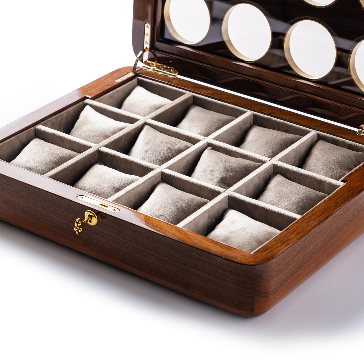 Walnut Wood Watch Box: Large 12-Watch Organizer