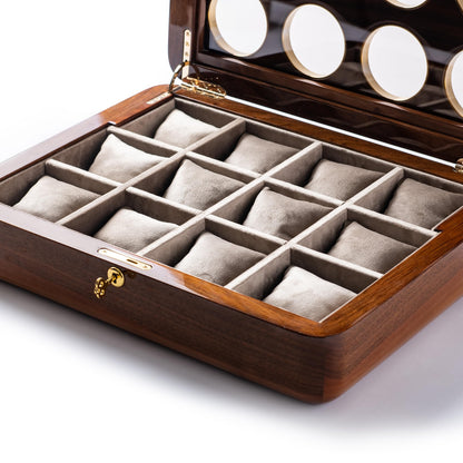 Walnut Wood Watch Box: Large 12-Watch Organizer