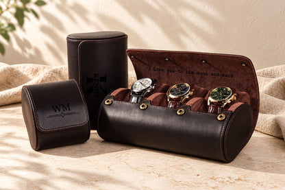 Personalized Genuine Leather Watch Box - Custom Engraved Travel Case for 1-3 Watches, Watch Organizer, Father's Day, Groomsmen Gift for Him