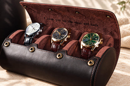 Personalized Genuine Leather Watch Box - Custom Engraved Travel Case for 1-3 Watches, Watch Organizer, Father's Day, Groomsmen Gift for Him