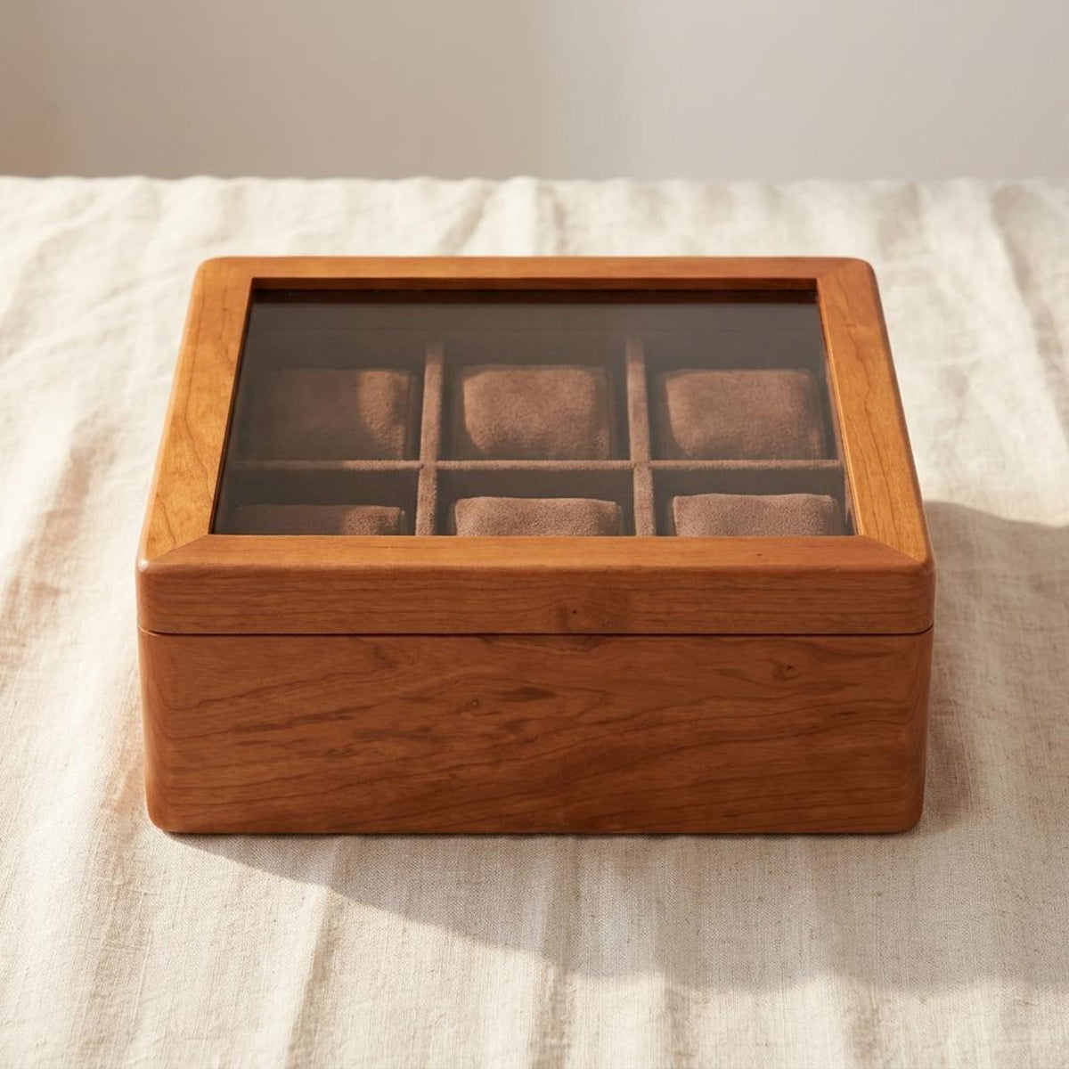 Solid Wood Watch Box for 6 Watches, Glass Window Display Case, Eco-Friendly Wooden Watch Storage, Retro Jewelry Box for Men