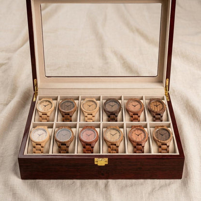 Wooden Watch Box Organizer 12 Slots with Glass Lid, Large Luxury Watch Storage Case for Men, Display Watch Box Gift