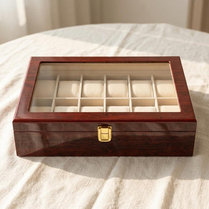 Wooden Watch Box Organizer 12 Slots with Glass Lid, Large Luxury Watch Storage Case for Men, Display Watch Box Gift