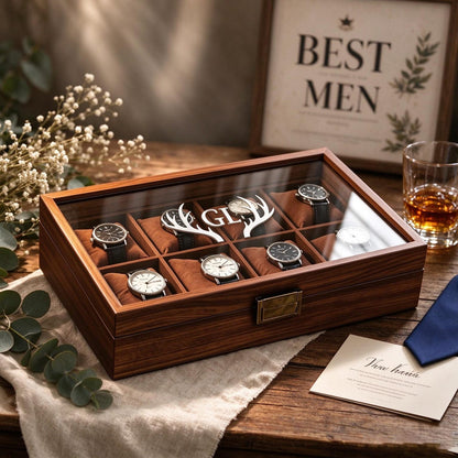 Personalised Wooden Watch Box, Custom Engraved Watch Storage Case, Holds 1-8 Watches, Groomsmen Gift For Him Dad Husband