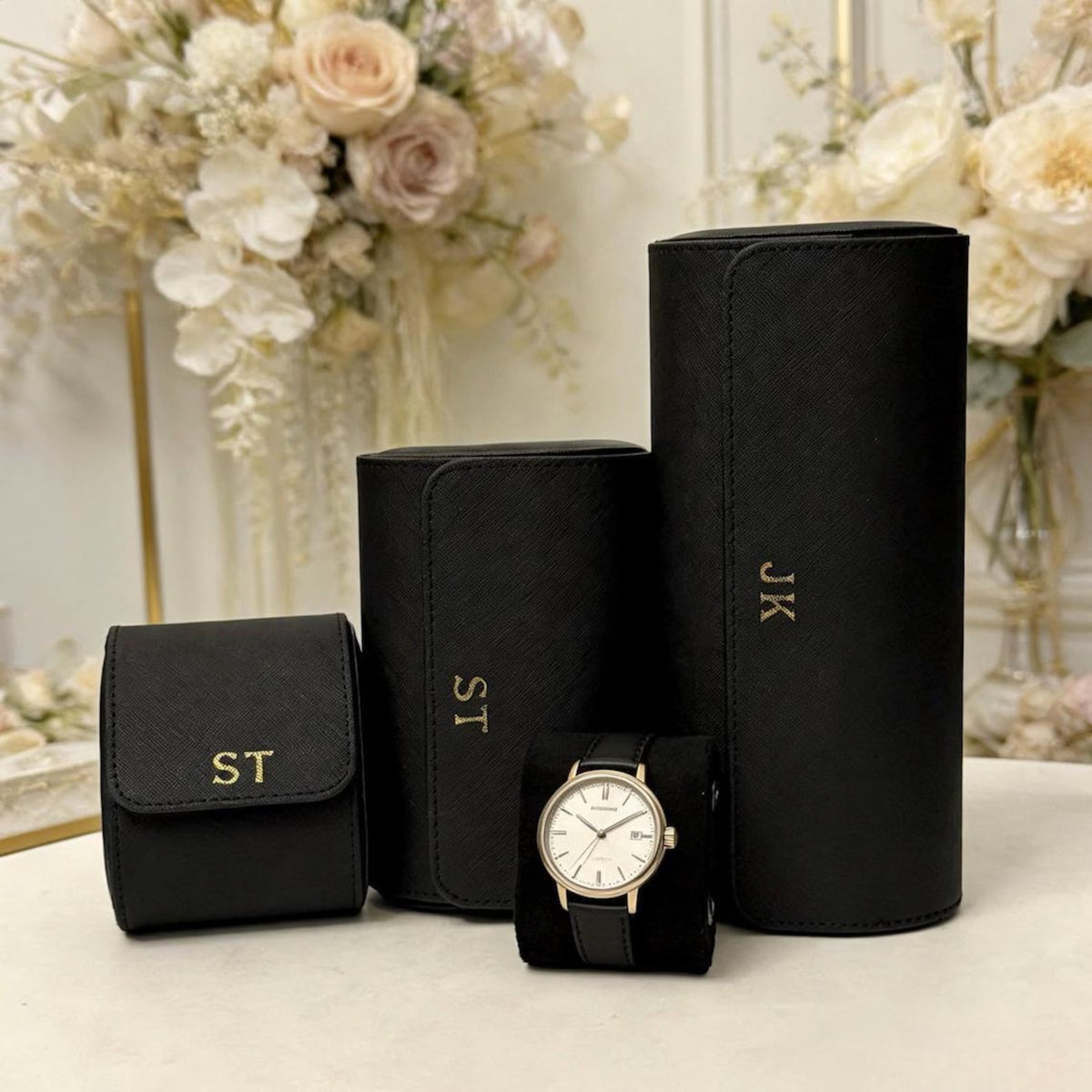 Custom Watch Box, Leather Organizer - Engraved Personalized Case, Groomsmen Gift, Travel-Friendly Size