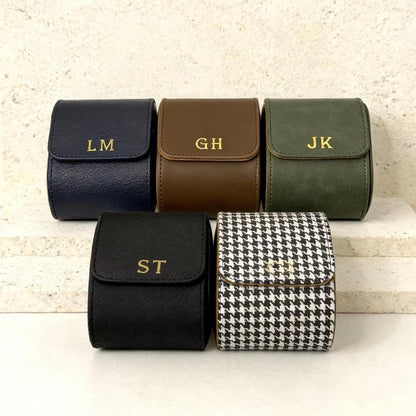 Custom Watch Box, Leather Organizer - Engraved Personalized Case, Groomsmen Gift, Travel-Friendly Size