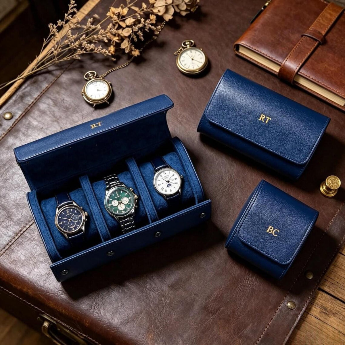 Custom Watch Box, Leather Organizer - Engraved Personalized Case, Groomsmen Gift, Travel-Friendly Size