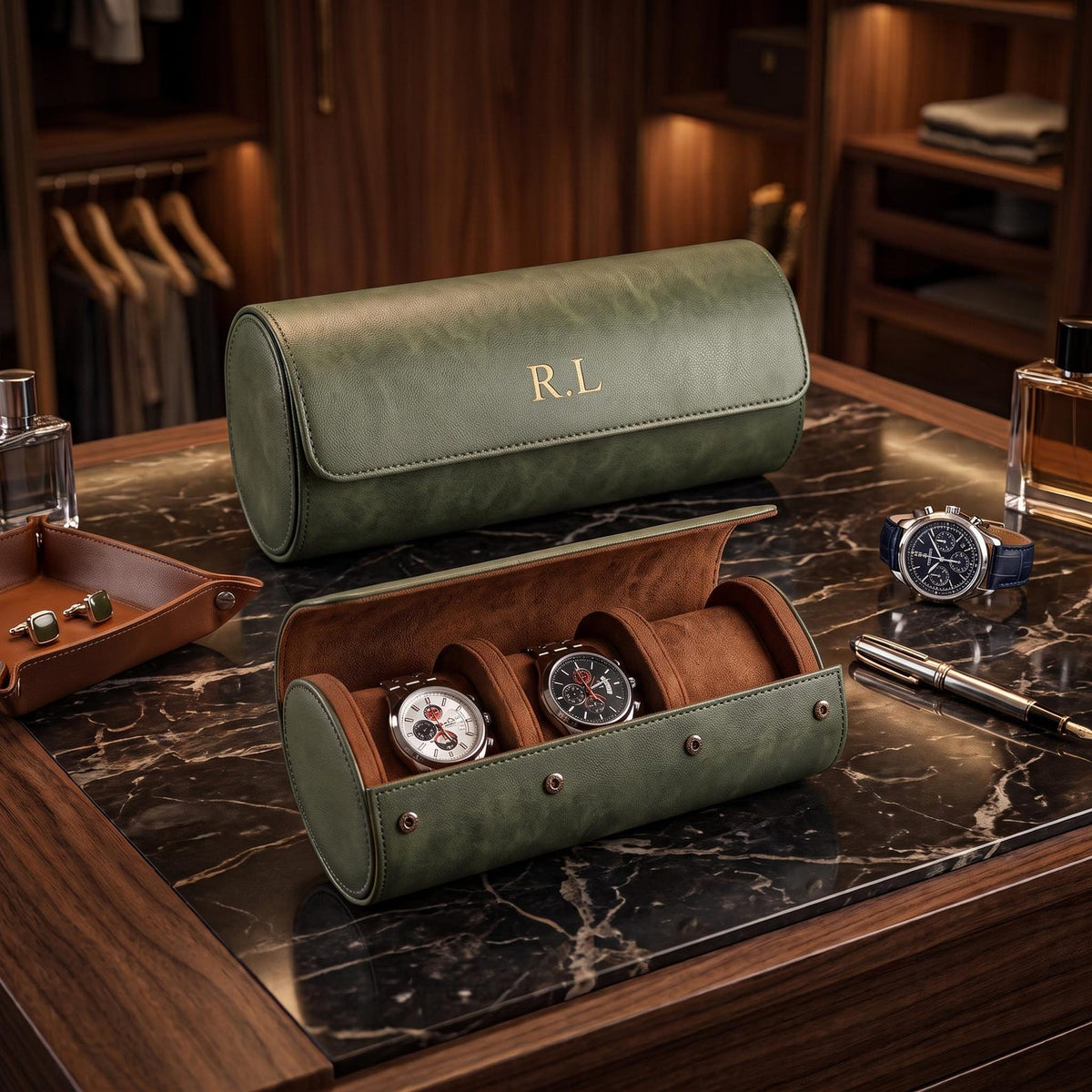 Custom Watch Box, Leather Organizer - Engraved Personalized Case, Groomsmen Gift, Travel-Friendly Size
