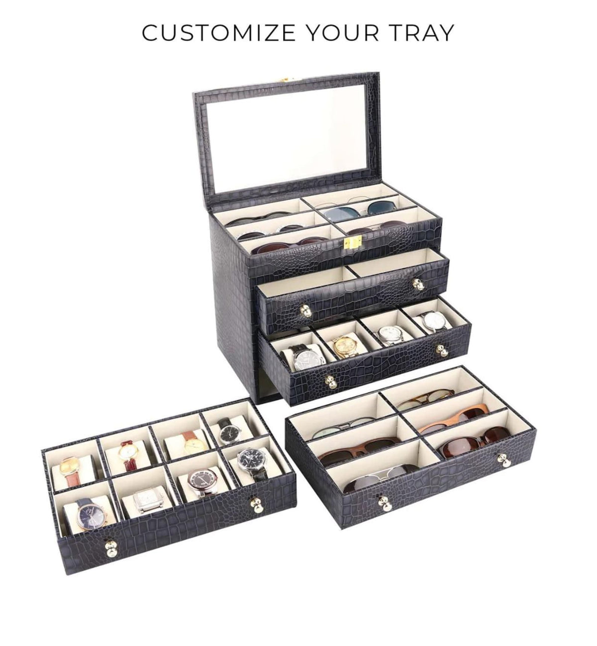 Luxury Watch Box Organizer, Sunglasses Storage Case, Men's Watch Display Chest