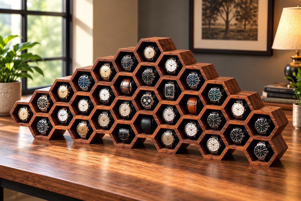 Personalized Honeycomb Watch Box, Indian Rosewood watch Display Case, Engraved Gift