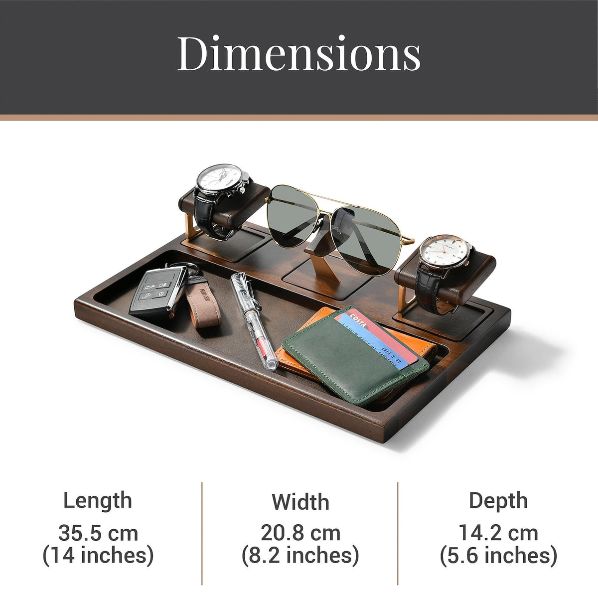 Wooden desk tray for glasses and watches organizer engraved Christmas gift for husband 6th anniversary gift for men watch jewelry organizer