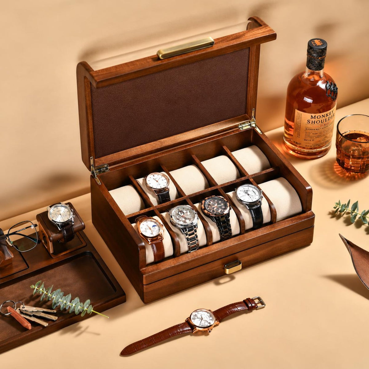 Engraved Collector’s Watch Display Case Attorney Gift Office Desk Watch Organizer for Workspace Modern Gift for Husband who Has Everything