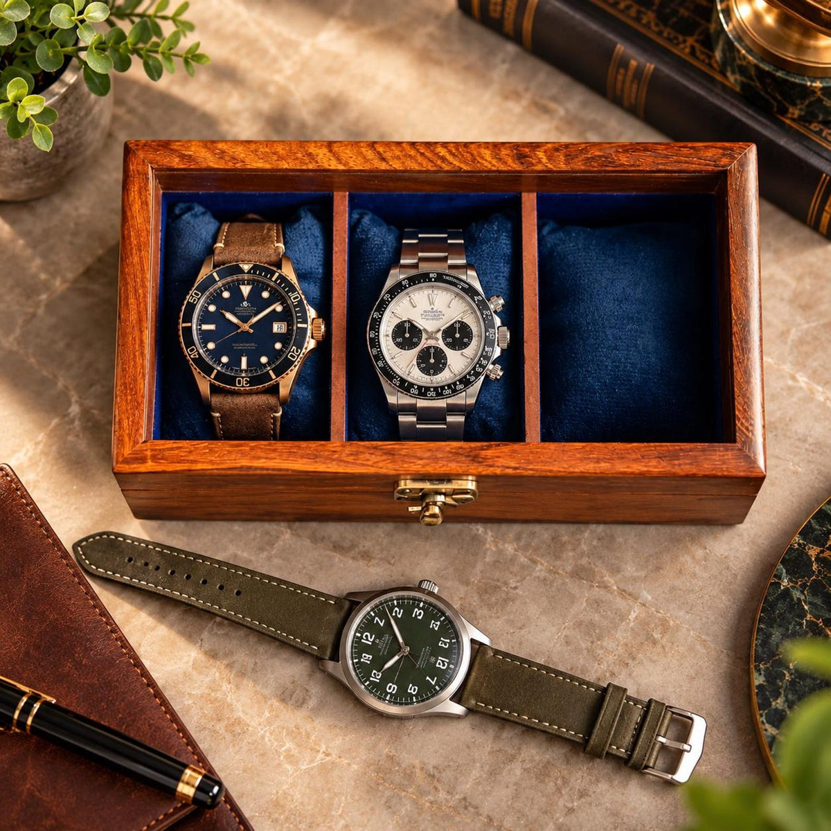 Handmade Personalized Wooden Watch Box for Men – Rosewood Watch Display Case with Glass Lid, Custom Watch Organizer, Luxury Gift for Him