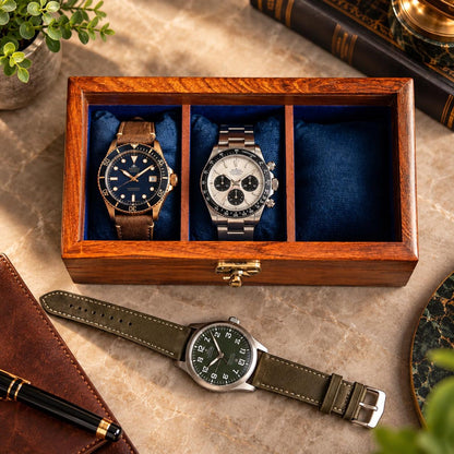 Handmade Personalized Wooden Watch Box for Men – Rosewood Watch Display Case with Glass Lid, Custom Watch Organizer, Luxury Gift for Him