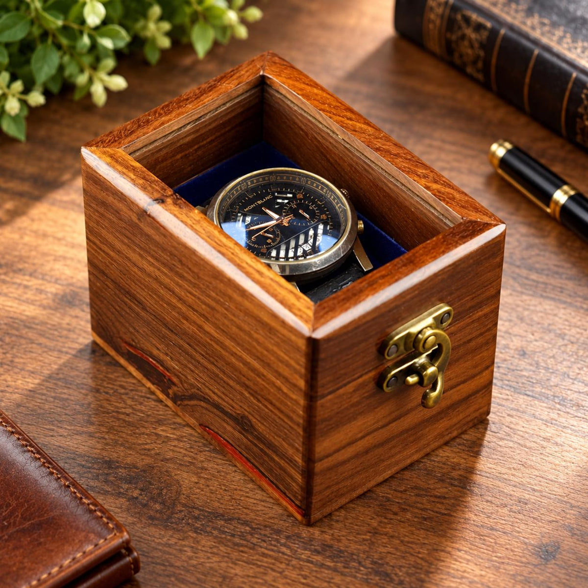 Handmade Personalized Wooden Watch Box for Men – Rosewood Watch Display Case with Glass Lid, Custom Watch Organizer, Luxury Gift for Him