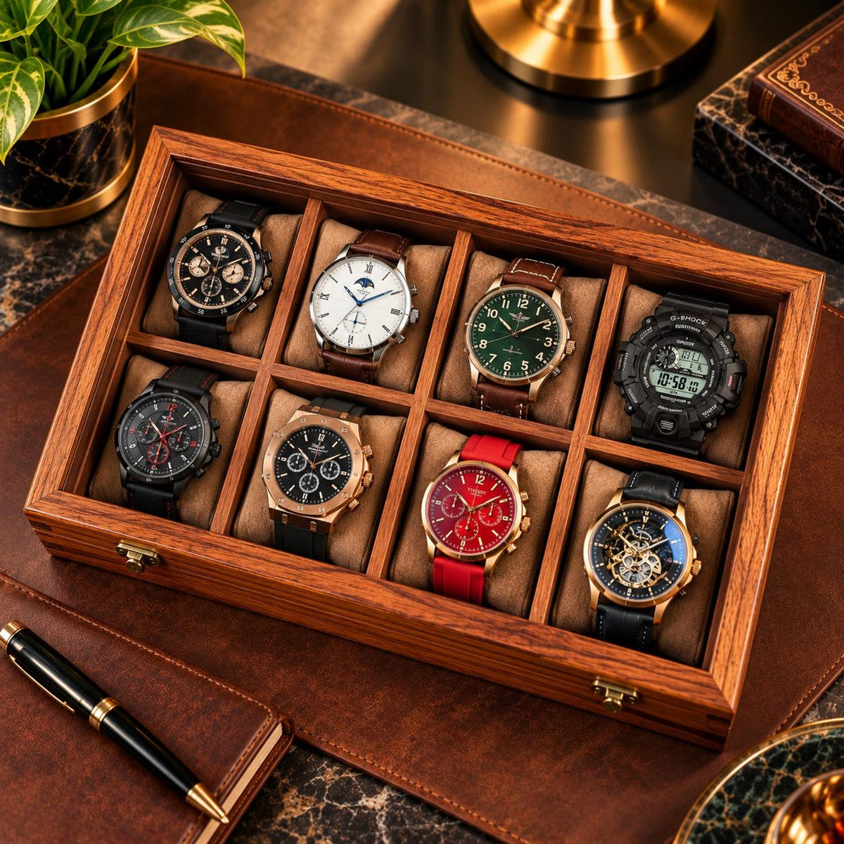 Handmade Personalized Wooden Watch Box for Men – Rosewood Watch Display Case with Glass Lid, Custom Watch Organizer, Luxury Gift for Him