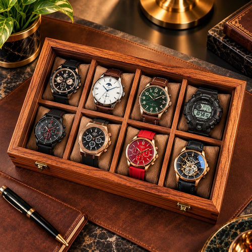 Handmade Personalized Wooden Watch Box for Men – Rosewood Watch Display Case with Glass Lid, Custom Watch Organizer, Luxury Gift for Him