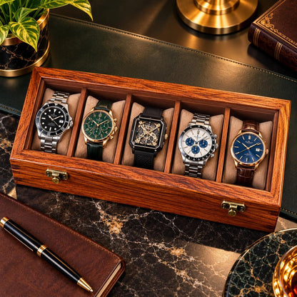 Handmade Personalized Wooden Watch Box for Men – Rosewood Watch Display Case with Glass Lid, Custom Watch Organizer, Luxury Gift for Him