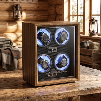 Luxury Wooden Watch Winder – High-End 1, 2 & 4 Slot Automatic Watch Box with Quiet Motor, Watch Storage Cabinet