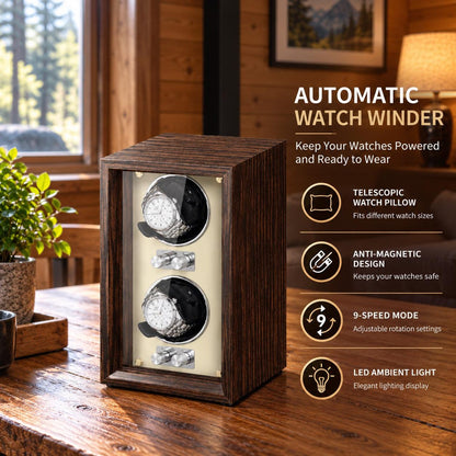 Luxury Wooden Watch Winder – High-End 1, 2 & 4 Slot Automatic Watch Box with Quiet Motor, Watch Storage Cabinet