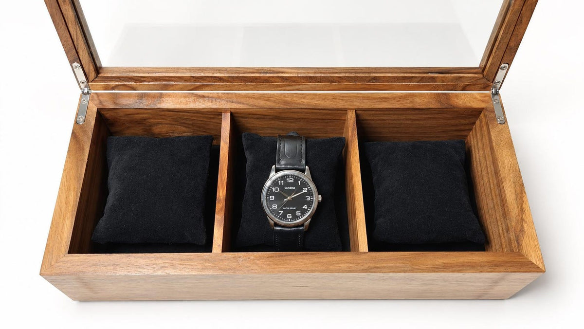 Walnut Watch Box: Luxury Wooden Watch Organizer, 3-Slot Display Case