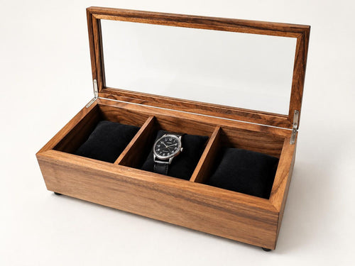 Walnut Watch Box: Luxury Wooden Watch Organizer, 3-Slot Display Case