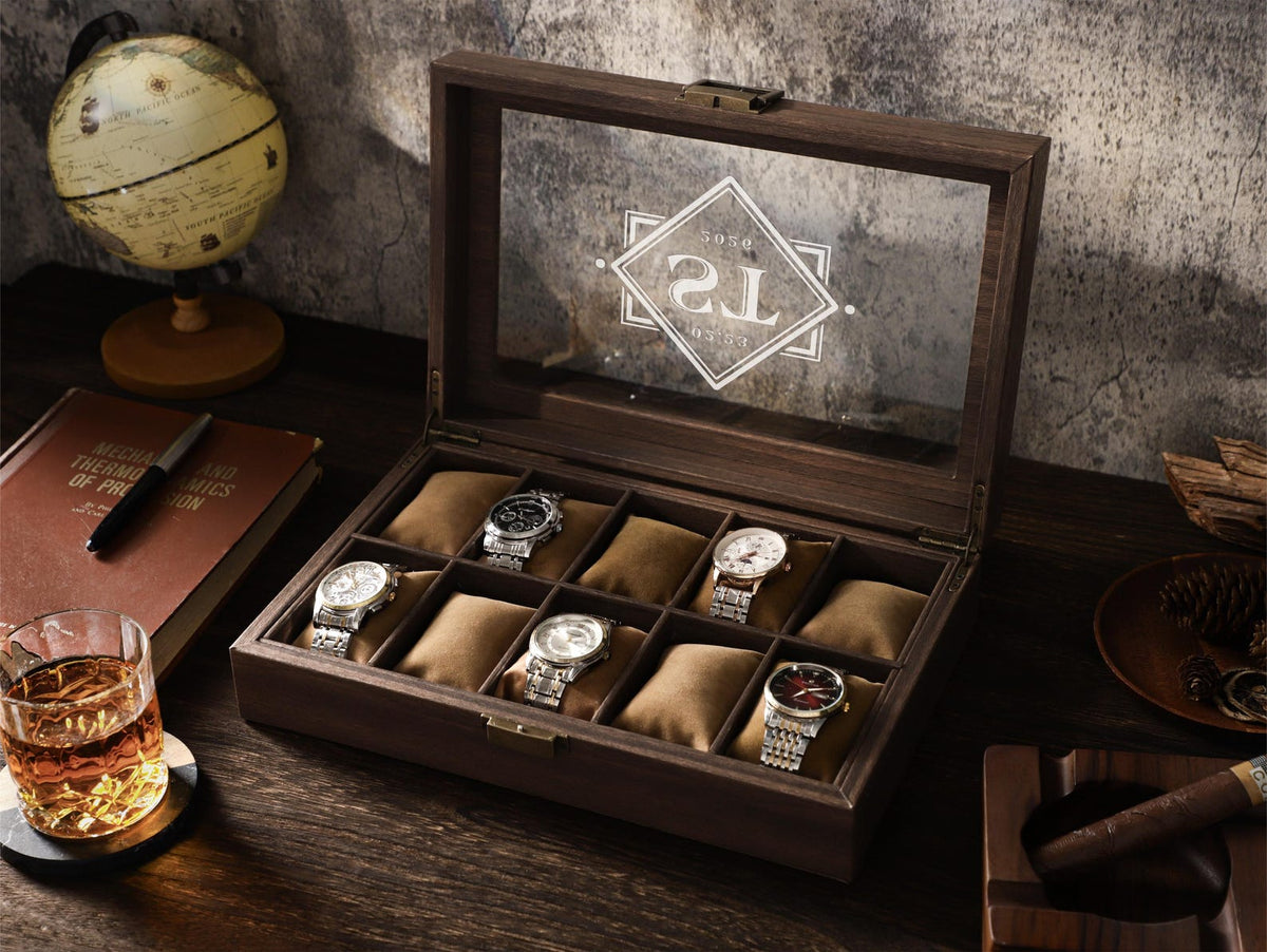 Custom Multiple Slots Watch Box, Personalized Watches Collection Organizer, Watch Storage Box Gift For Him, Husband, Dad, Birthday Gift