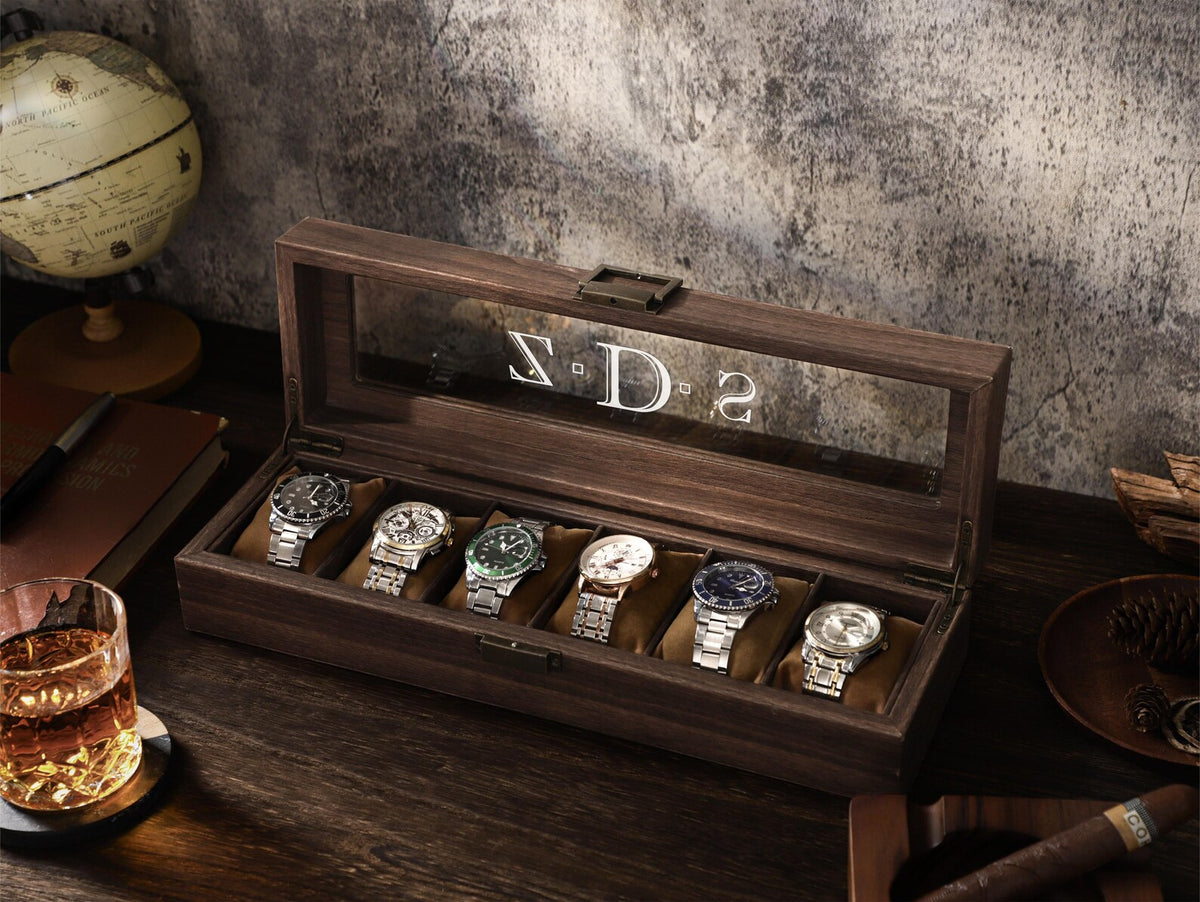 Custom Multiple Slots Watch Box, Personalized Watches Collection Organizer, Watch Storage Box Gift For Him, Husband, Dad, Birthday Gift