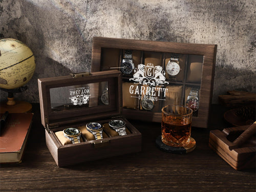 Custom Multiple Slots Watch Box, Personalized Watches Collection Organizer, Watch Storage Box Gift For Him, Husband, Dad, Birthday Gift