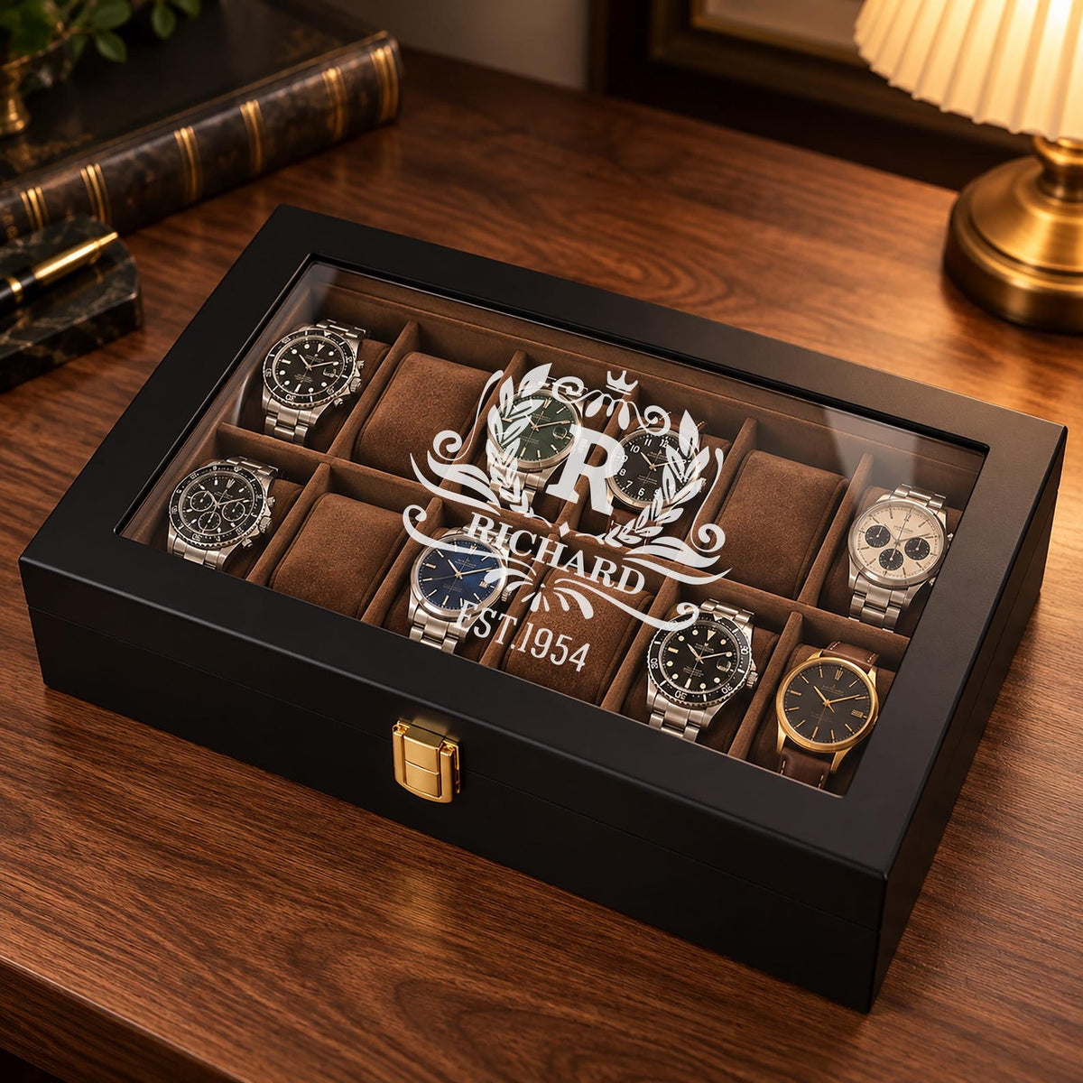 Personalized Watch Box, Custom Engraved Watch Display Case, 6 10 12 Slot Watch Organizer, Gift for Husband Dad