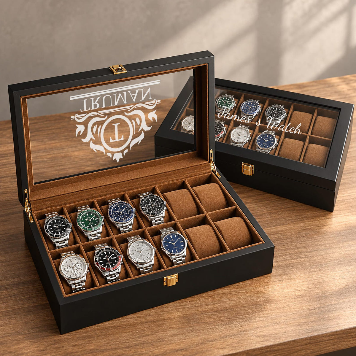 Personalized Watch Box, Custom Engraved Watch Display Case, 6 10 12 Slot Watch Organizer, Gift for Husband Dad