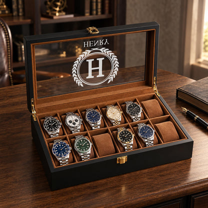 Personalized Watch Box, Custom Engraved Watch Display Case, 6 10 12 Slot Watch Organizer, Gift for Husband Dad