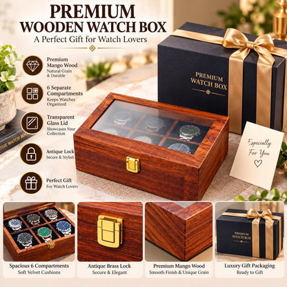 Personalized Wooden Watch Box, Engraved Watch Case for Men, 6 Slot Watch Organizer, Anniversary Gift for Boyfriend, Dad or Husband