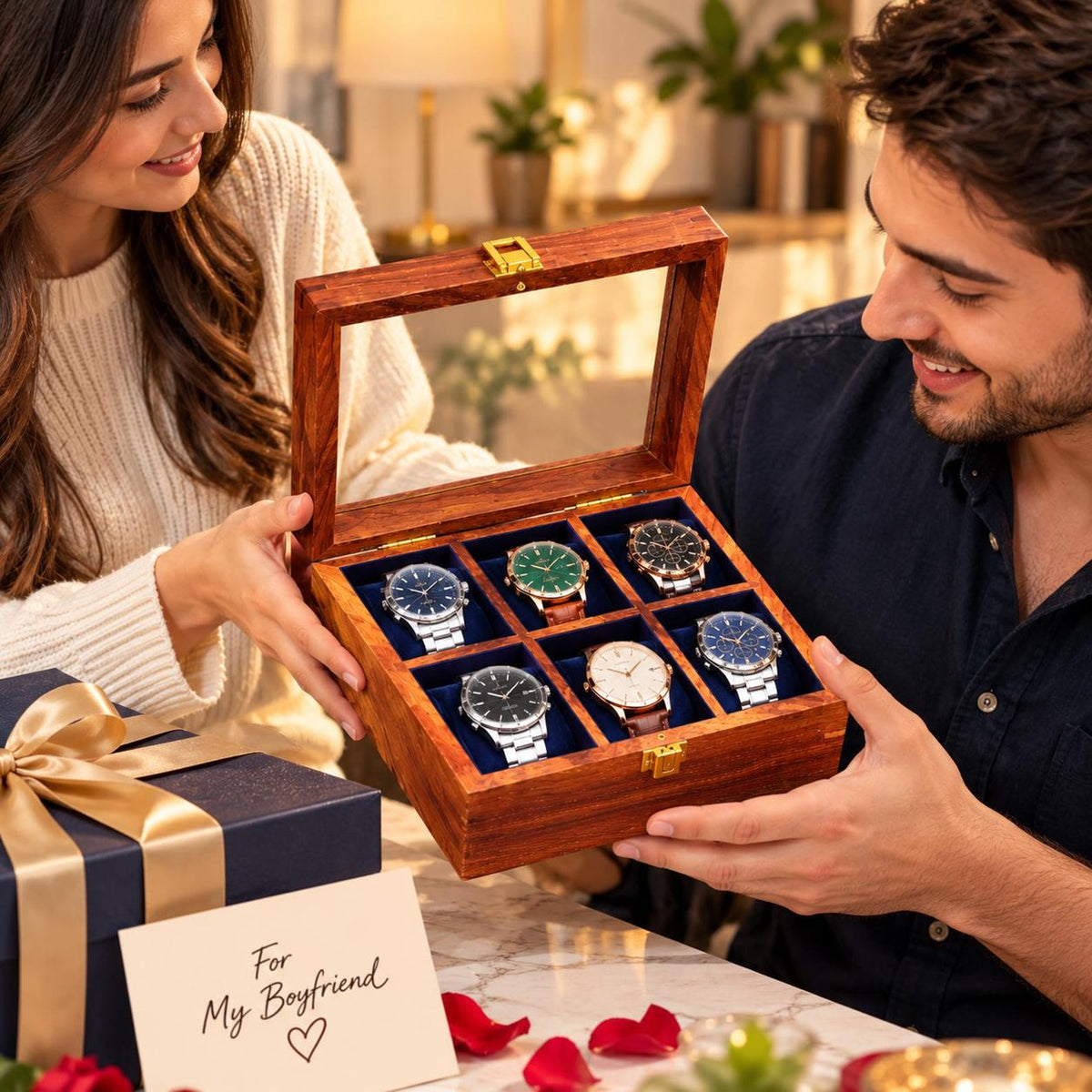 Personalized Wooden Watch Box, Engraved Watch Case for Men, 6 Slot Watch Organizer, Anniversary Gift for Boyfriend, Dad or Husband