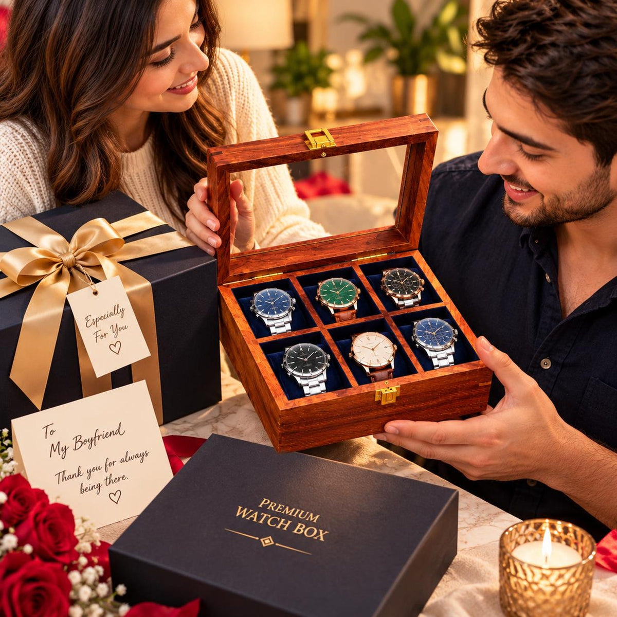 Personalized Wooden Watch Box, Engraved Watch Case for Men, 6 Slot Watch Organizer, Anniversary Gift for Boyfriend, Dad or Husband
