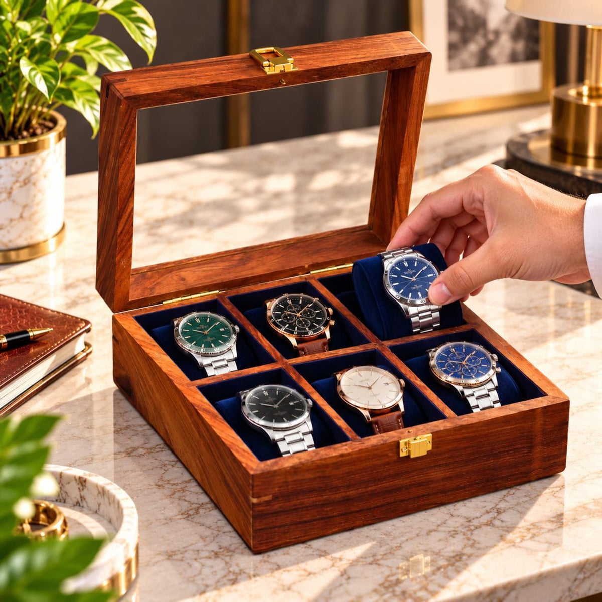 Personalized Wooden Watch Box, Engraved Watch Case for Men, 6 Slot Watch Organizer, Anniversary Gift for Boyfriend, Dad or Husband