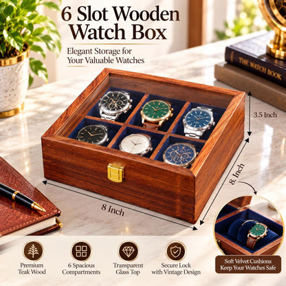 Personalized Wooden Watch Box, Engraved Watch Case for Men, 6 Slot Watch Organizer, Anniversary Gift for Boyfriend, Dad or Husband