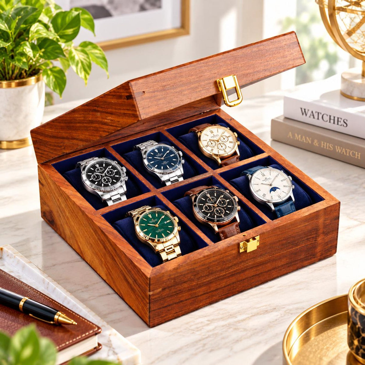 Personalized Wooden Watch Box, Engraved Watch Case for Men, 6 Slot Watch Organizer, Anniversary Gift for Boyfriend, Dad or Husband