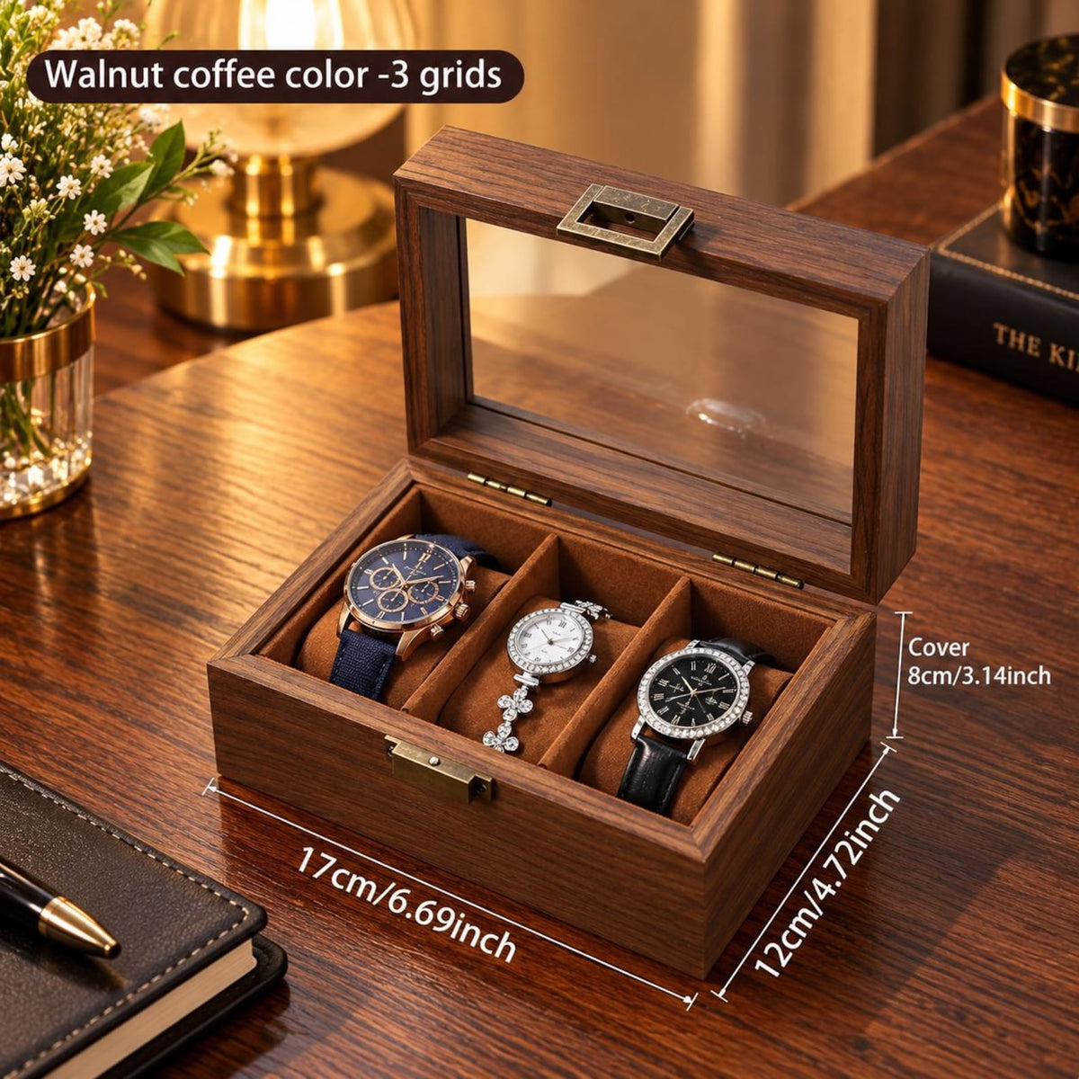 Wooden Watch Box, Dad Anniversary Present, Elegant Wooden Storage Organizer, Retirement Gift for Men, Watch Display Box, Gift for Him