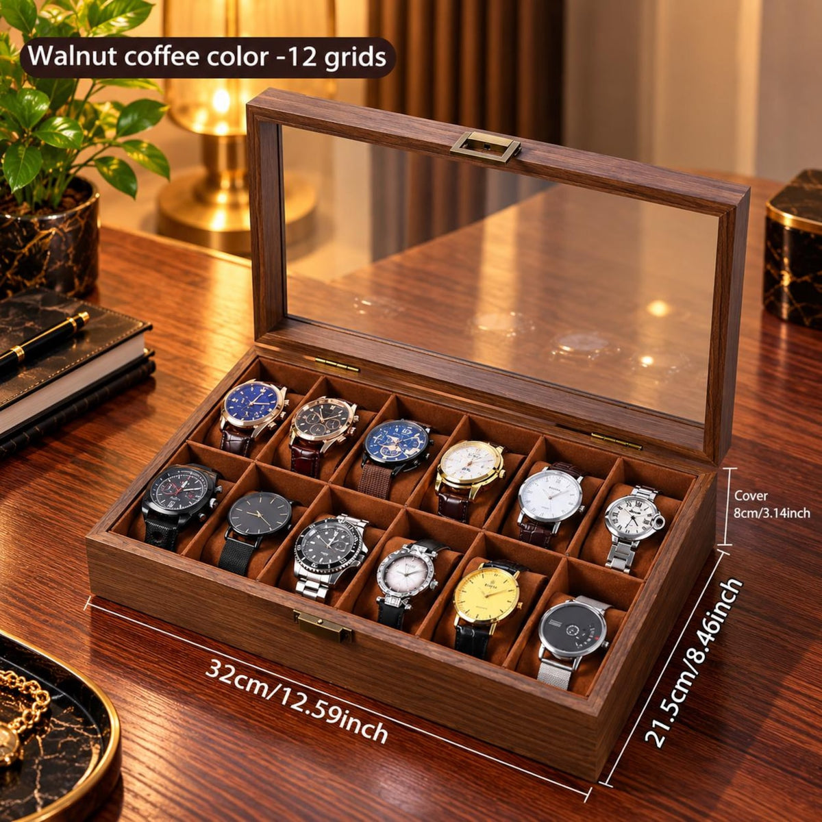 Wooden Watch Box, Dad Anniversary Present, Elegant Wooden Storage Organizer, Retirement Gift for Men, Watch Display Box, Gift for Him