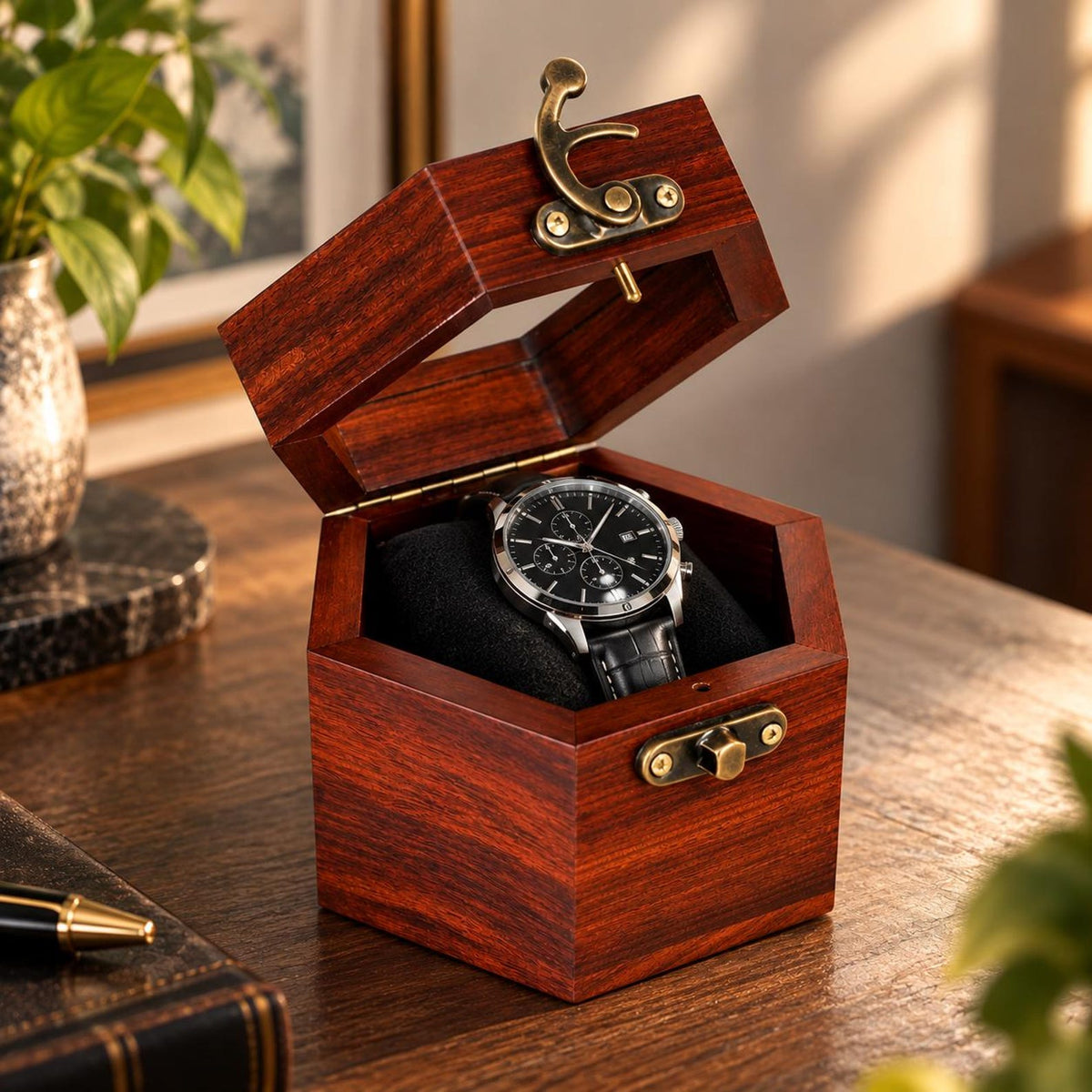 Handcrafted Rosewood Honeycomb Watch Box | Vintage Wooden Watch Organizer | Elegant Watch Display Case | Jewelry Storage | Gift for Him