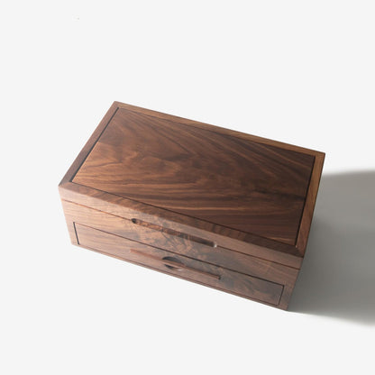 Black Walnut Watch Box with Drawer - 12 to 16 Watch Compartments - Personalized Engraved Gift for Him - Handmade