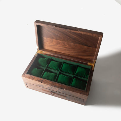 Black Walnut Watch Box with Drawer - 12 to 16 Watch Compartments - Personalized Engraved Gift for Him - Handmade