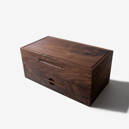 Black Walnut Watch Box with Drawer - 12 to 16 Watch Compartments - Personalized Engraved Gift for Him - Handmade