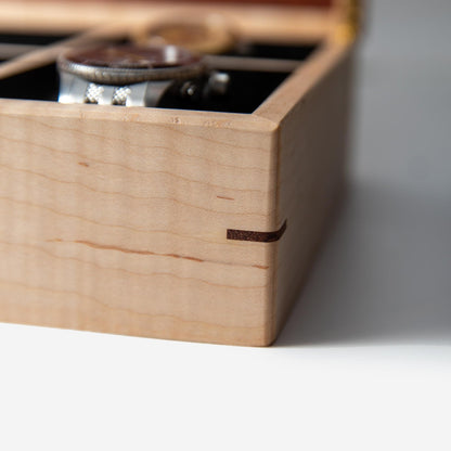 Curly Maple Watch Box - Sapele Mahogany Lid - 8 Watch Compartments - Personalized Gift for Him - Handmade
